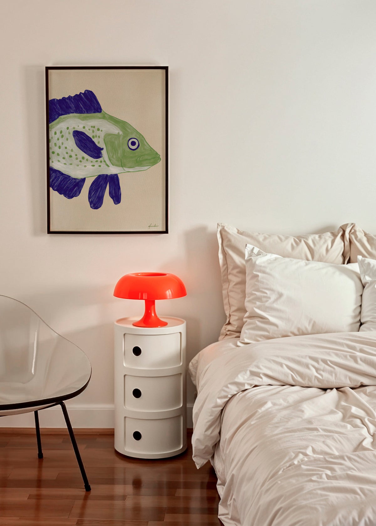 Green Fish - Framed poster in an interior