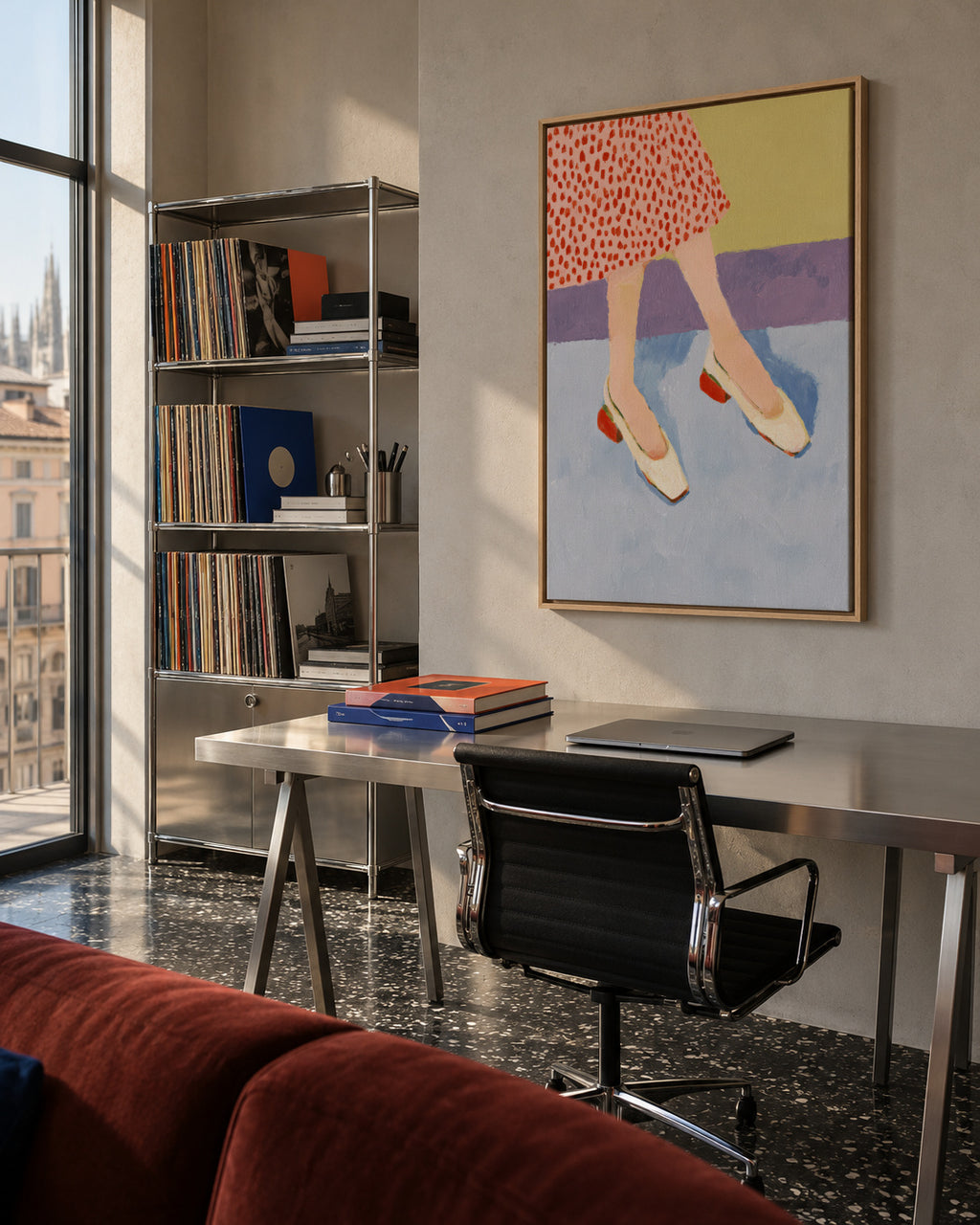 Red Shoes - Framed canvas in an interior