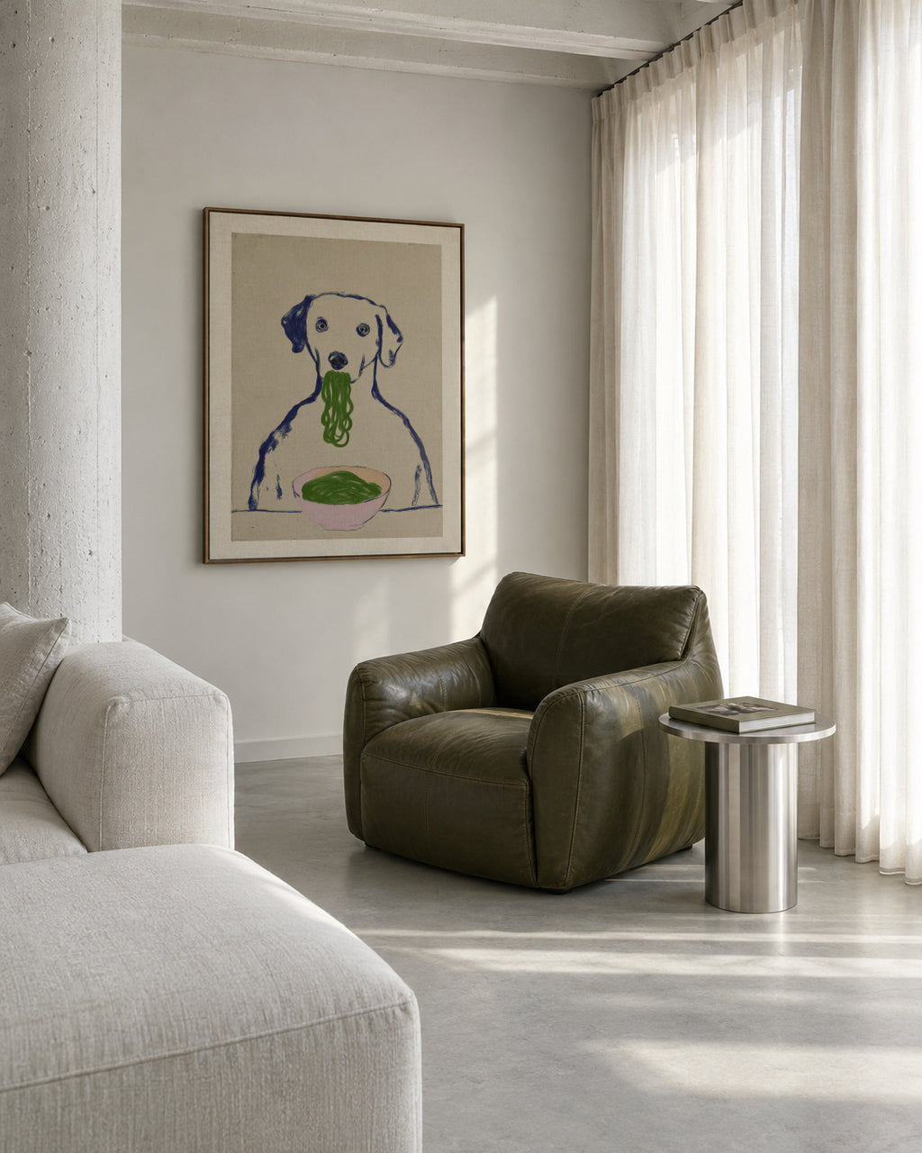 Dinner for Dogs - Framed canvas in an interior