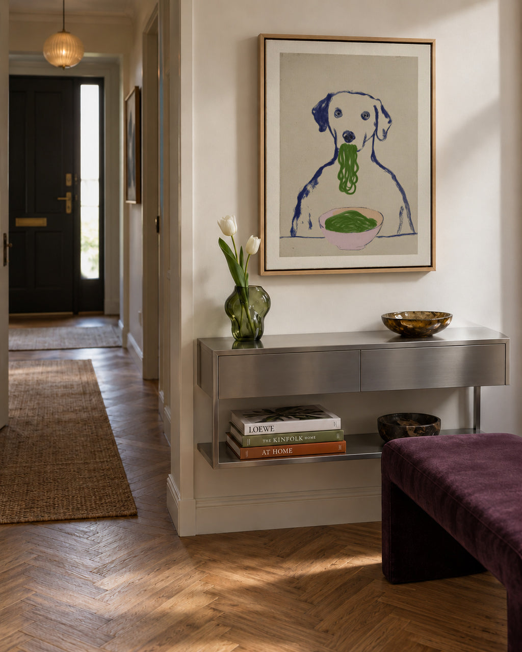 Dinner for Dogs - Framed canvas in an interior