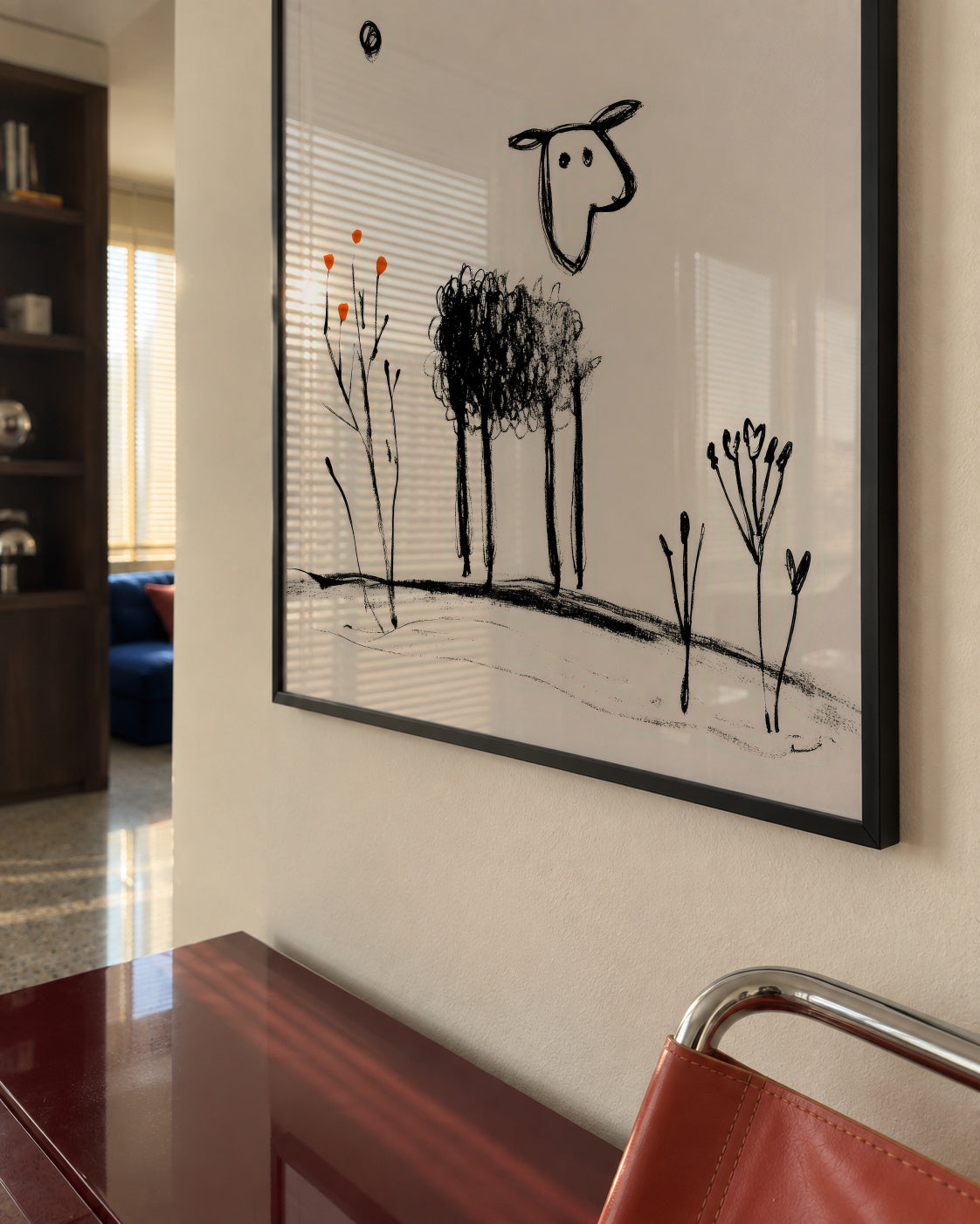 Lonely Sheep - Framed poster in an interior