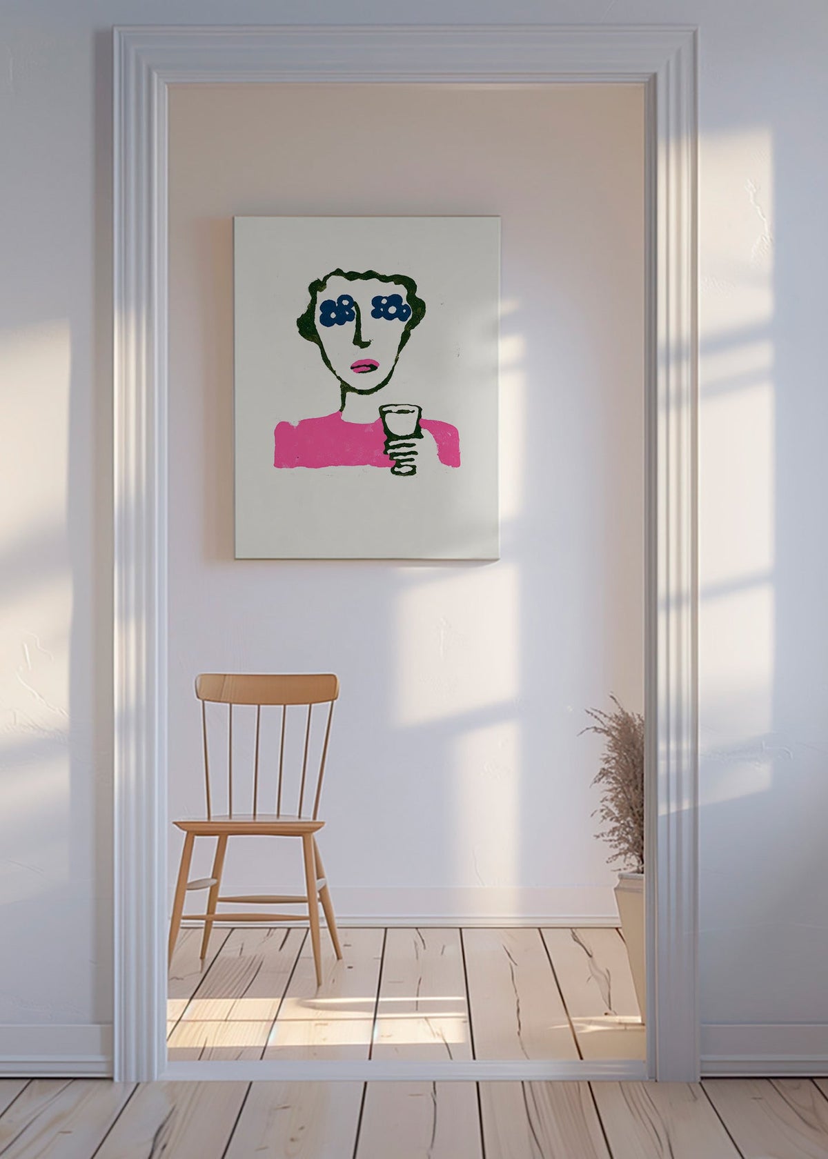 Ilustración floral con figura y vaso – Canvas
