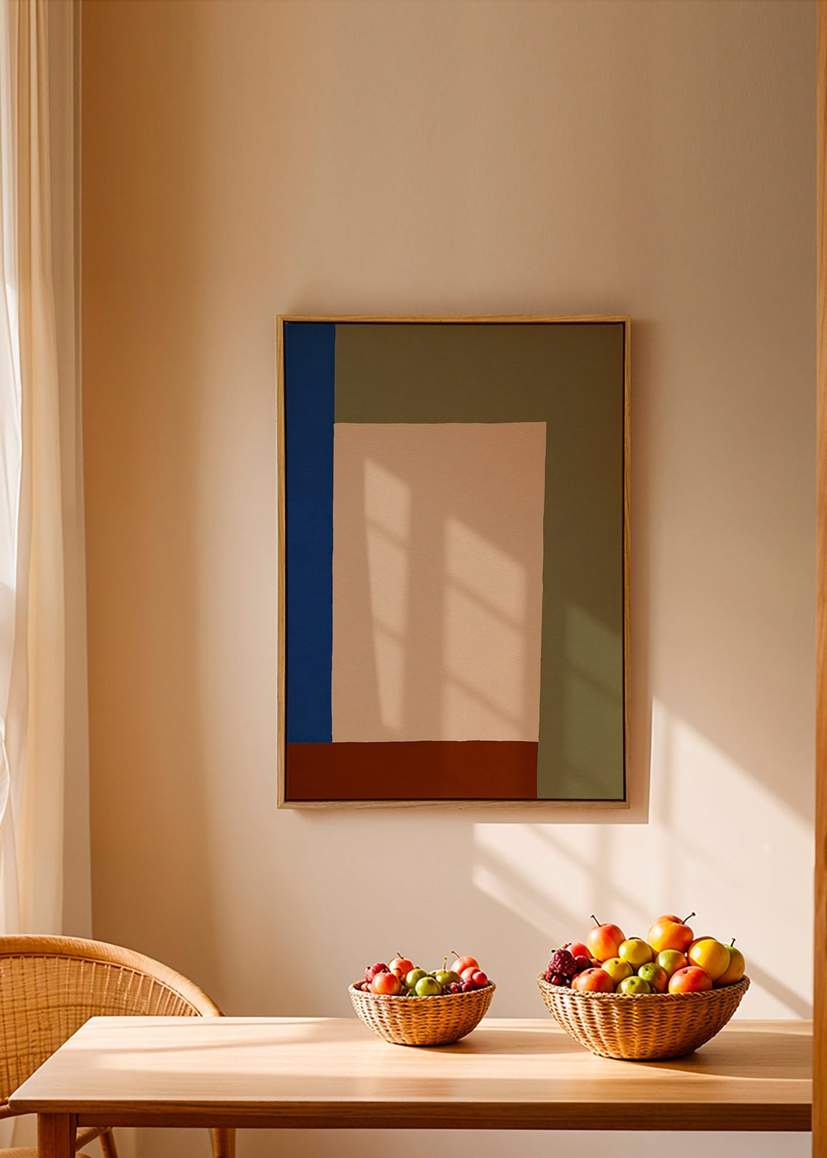 Cuadro geométrico con rectángulo central beige – Canvas2