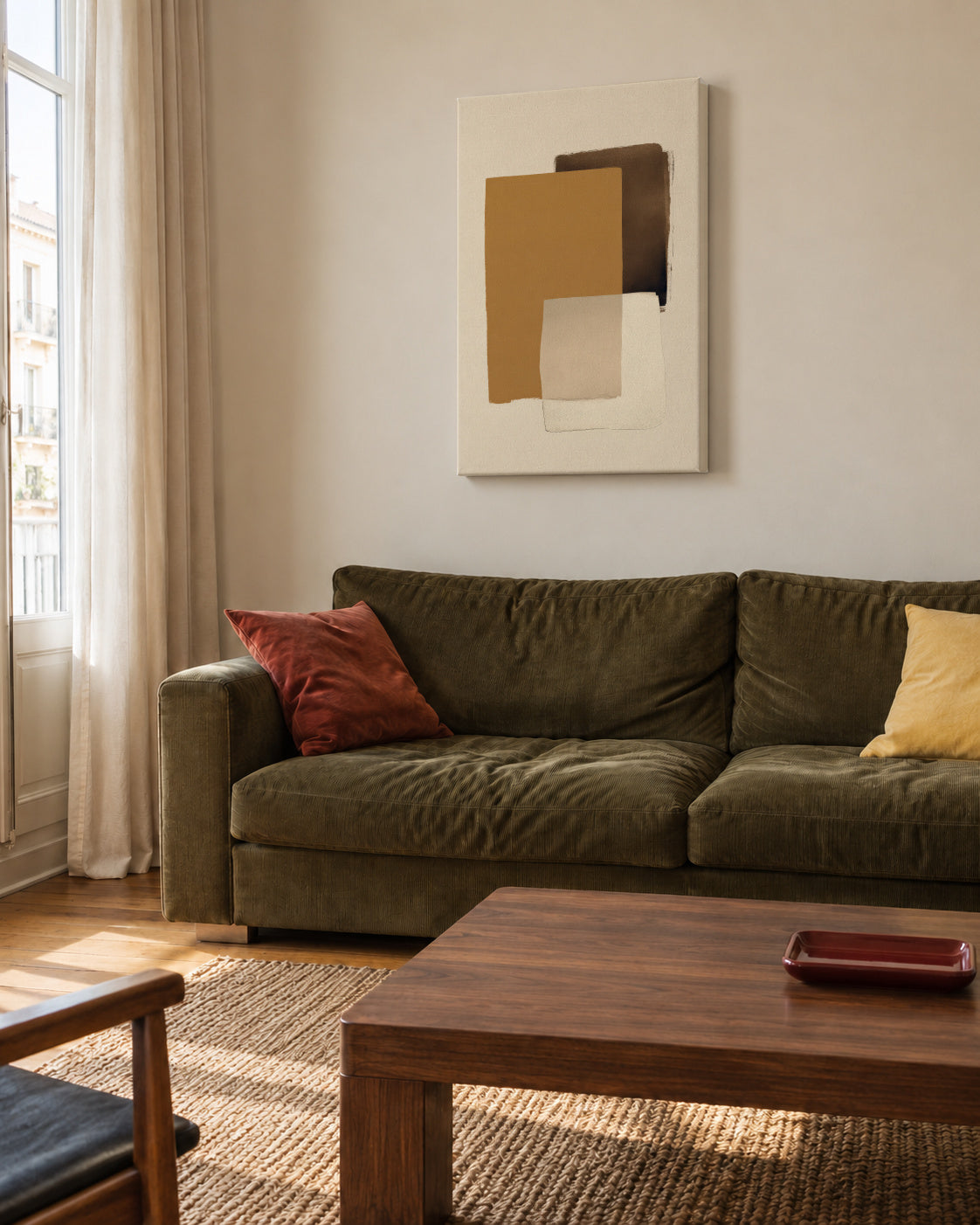 Ochre Layers - Unframed canvas in an interior