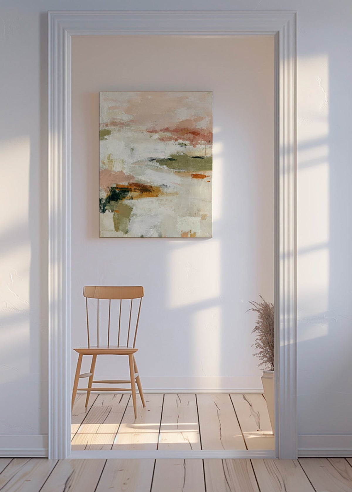 Cuadro abstracto con horizonte suave y pinceladas orgánicas – Canvas