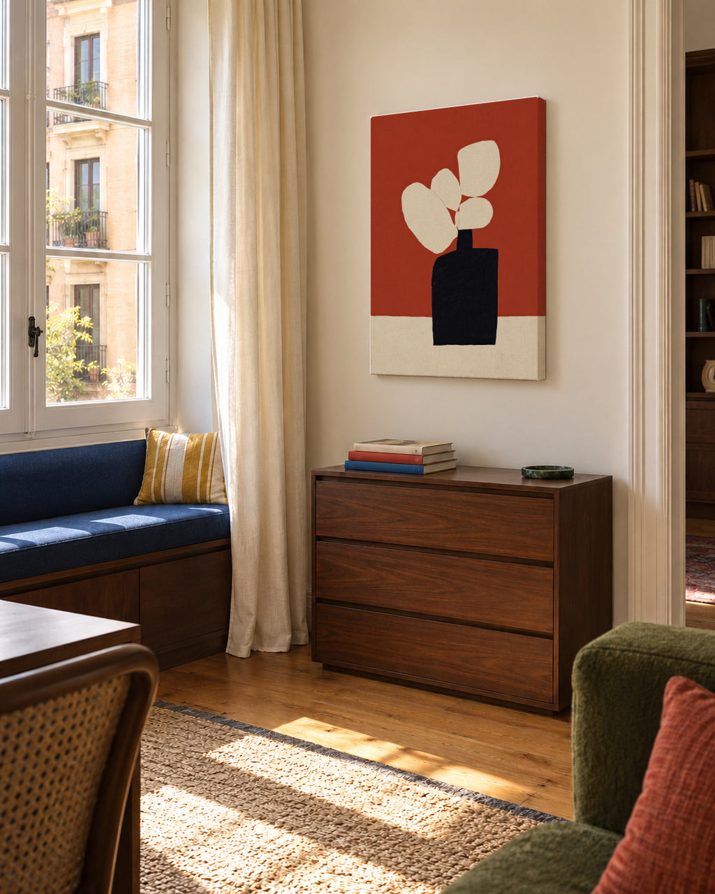 White Leaves - Unframed canvas in an interior