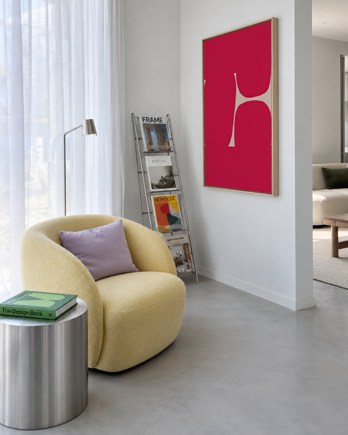 Crimson Curve - Framed canvas in an interior