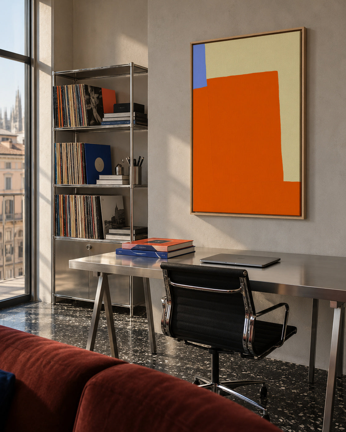 Orange Field - Framed canvas in an interior