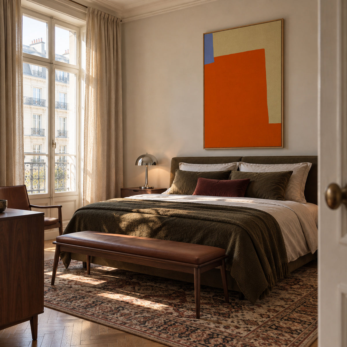 Orange Field - Framed canvas in an interior
