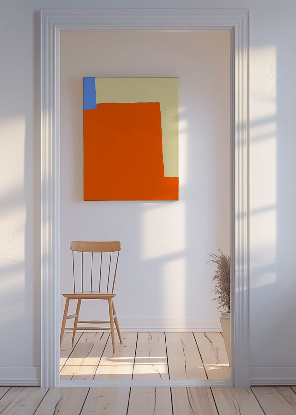 Cuadro abstracto en bloques naranja y crema – Canvas