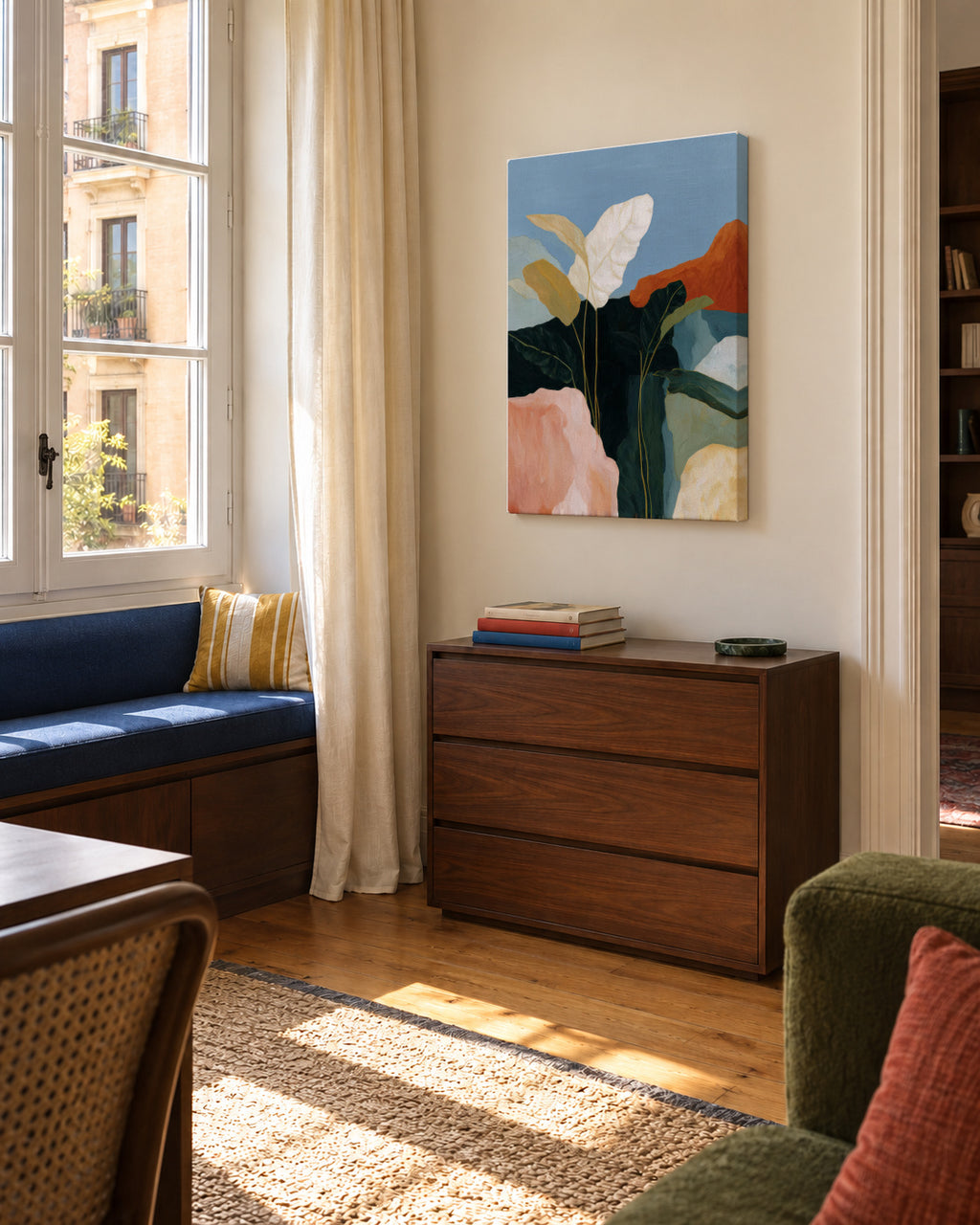 White Leaves II - Unframed canvas in an interior