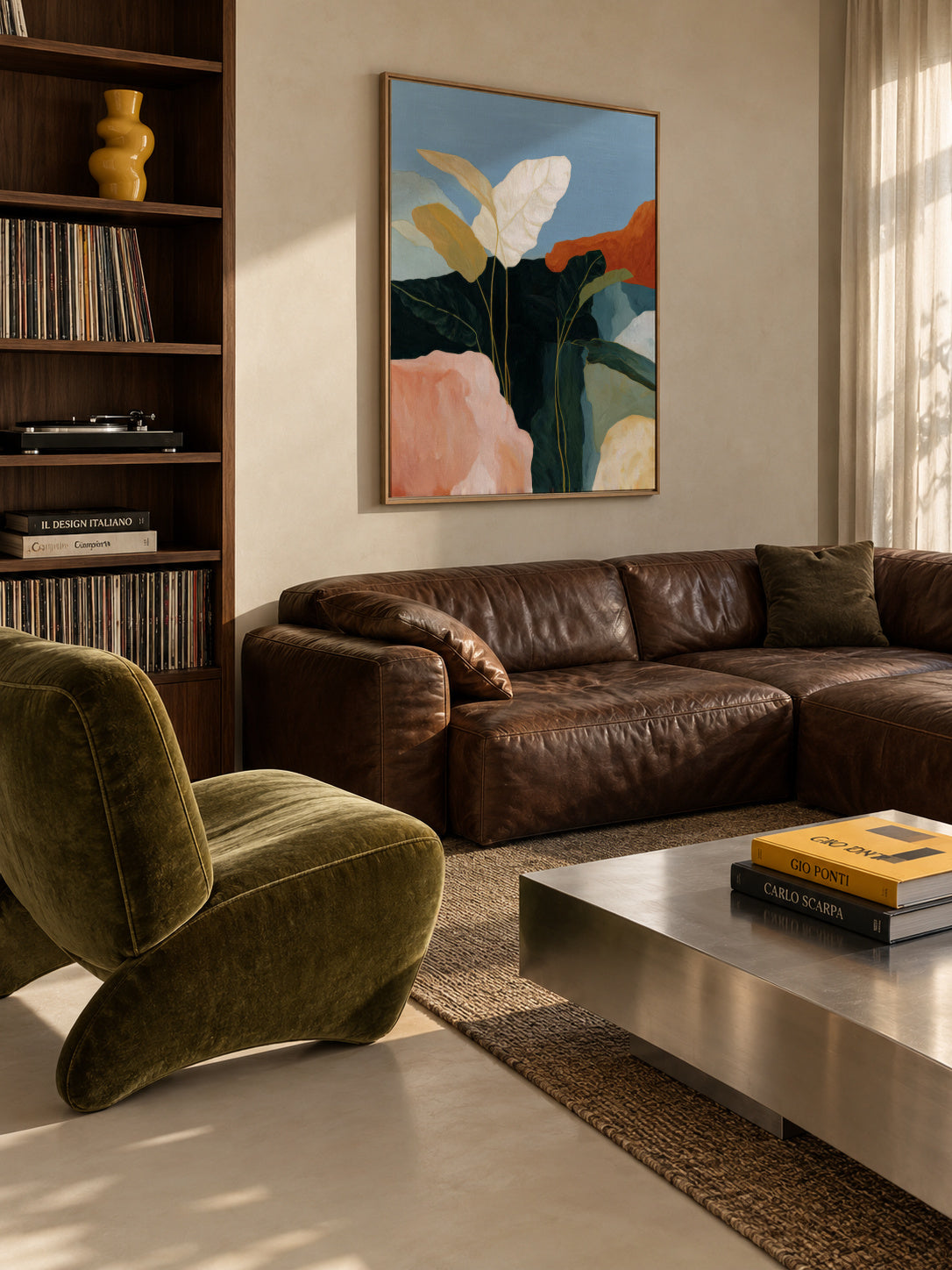 White Leaves II - Framed canvas in an interior