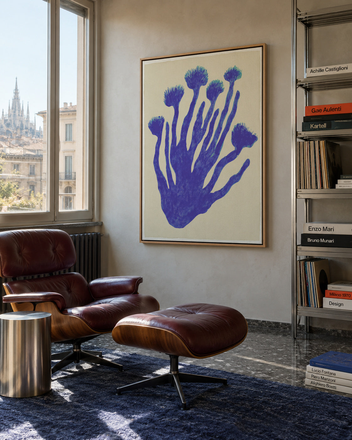 Indigo Coral - Framed canvas in an interior