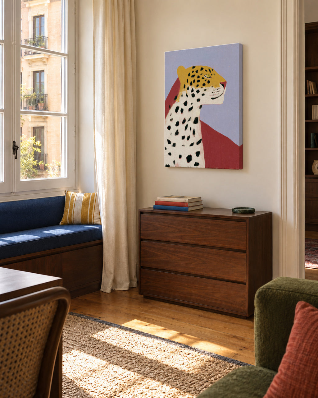 Lavender Leopard - Unframed canvas in an interior