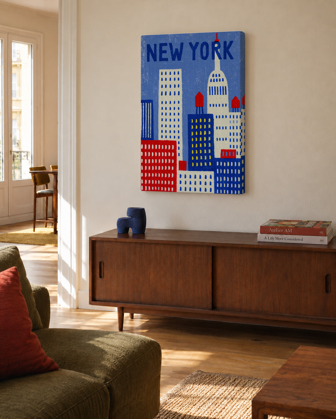 Manhattan Blue - Unframed canvas in an interior