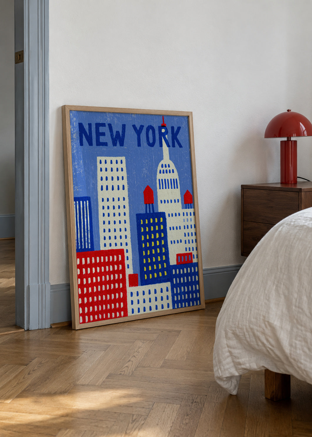 Manhattan Blue - Framed poster in an interior