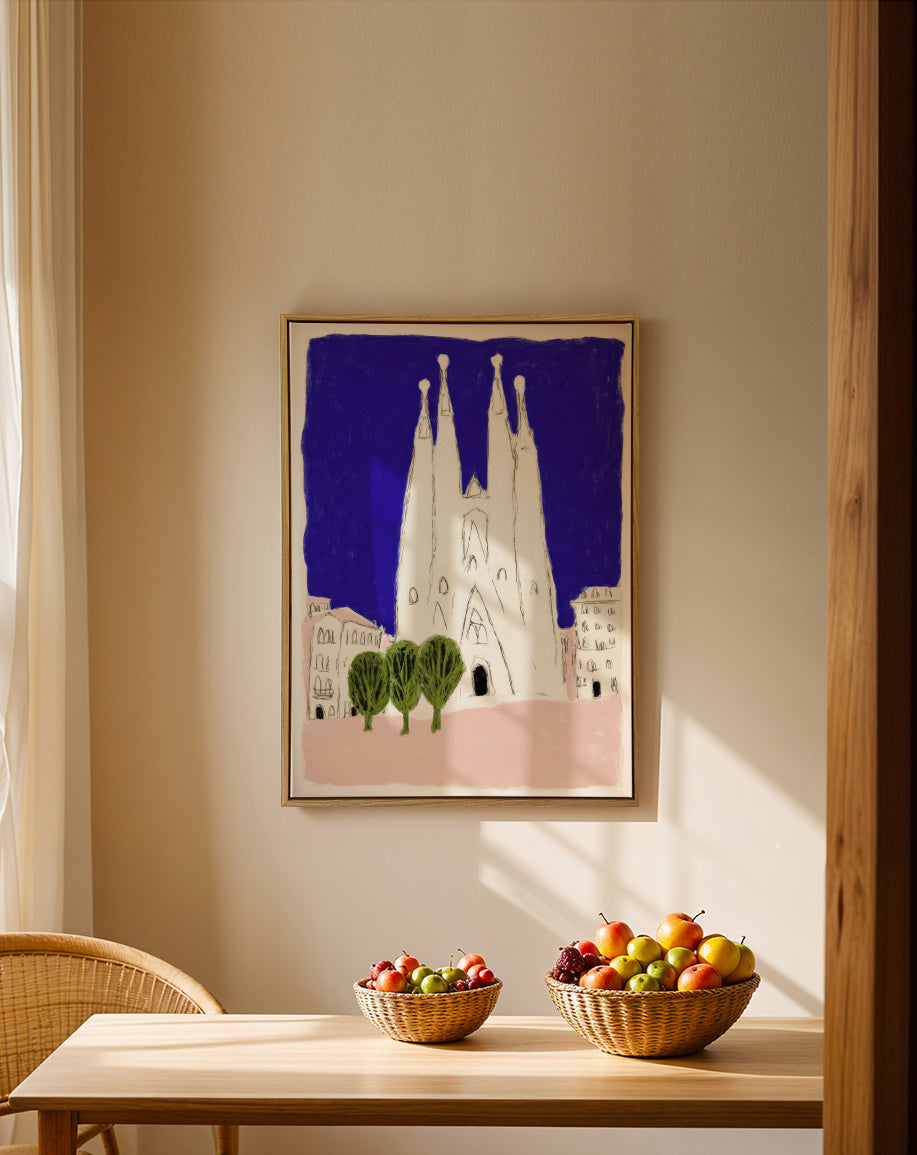 Sagrada Night - Framed canvas in an interior