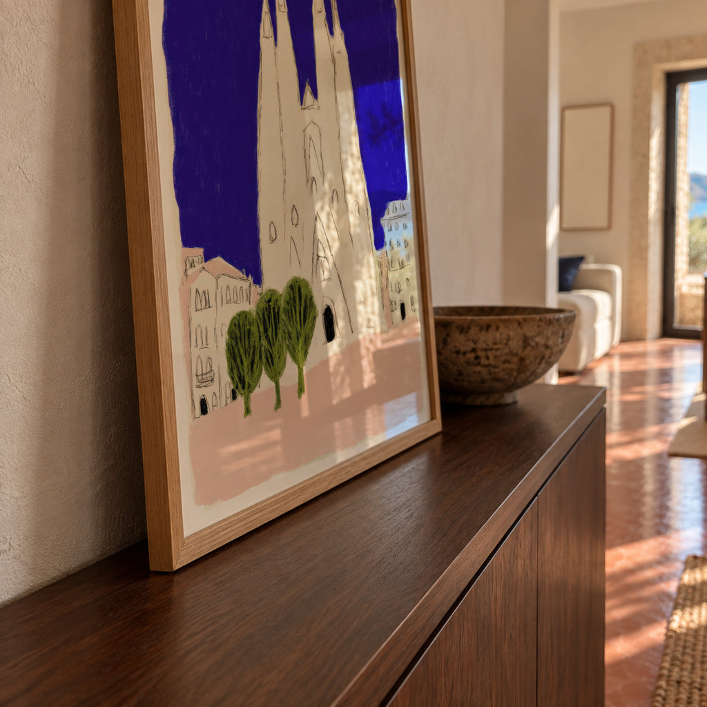 Sagrada Night - Framed poster in an interior