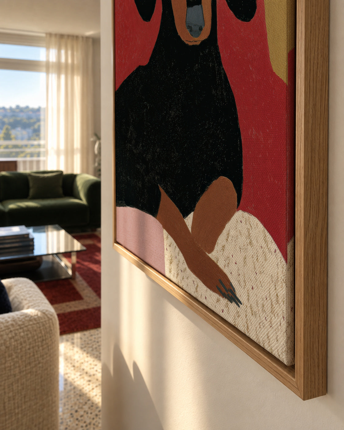 Black Dachshund - Framed canvas detail