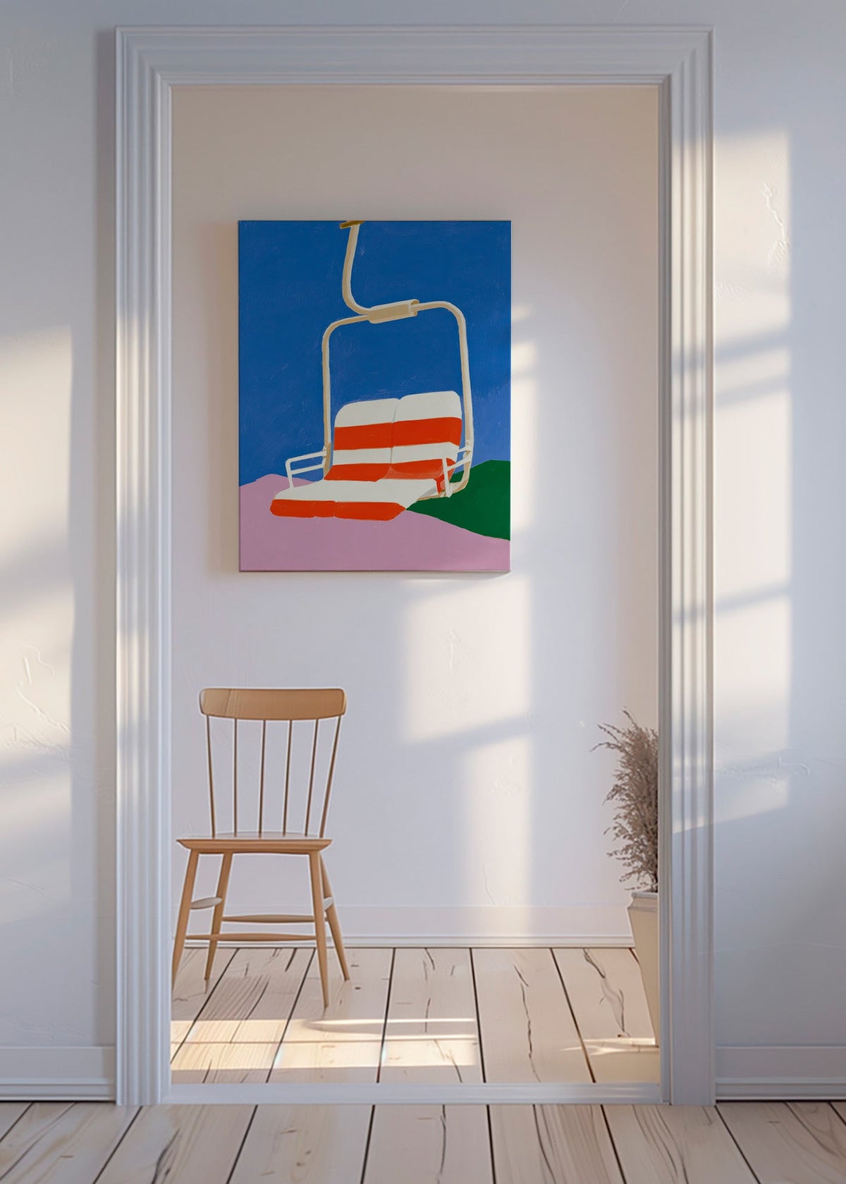 Ilustración de telesilla con asiento a rayas – Canvas