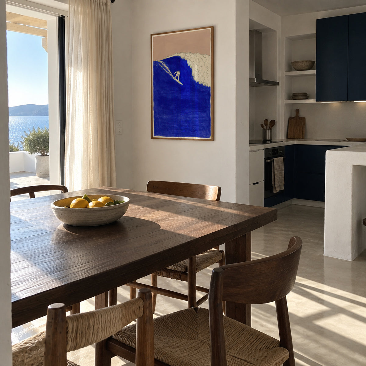 Blue Barrel Wave - Framed poster in an interior