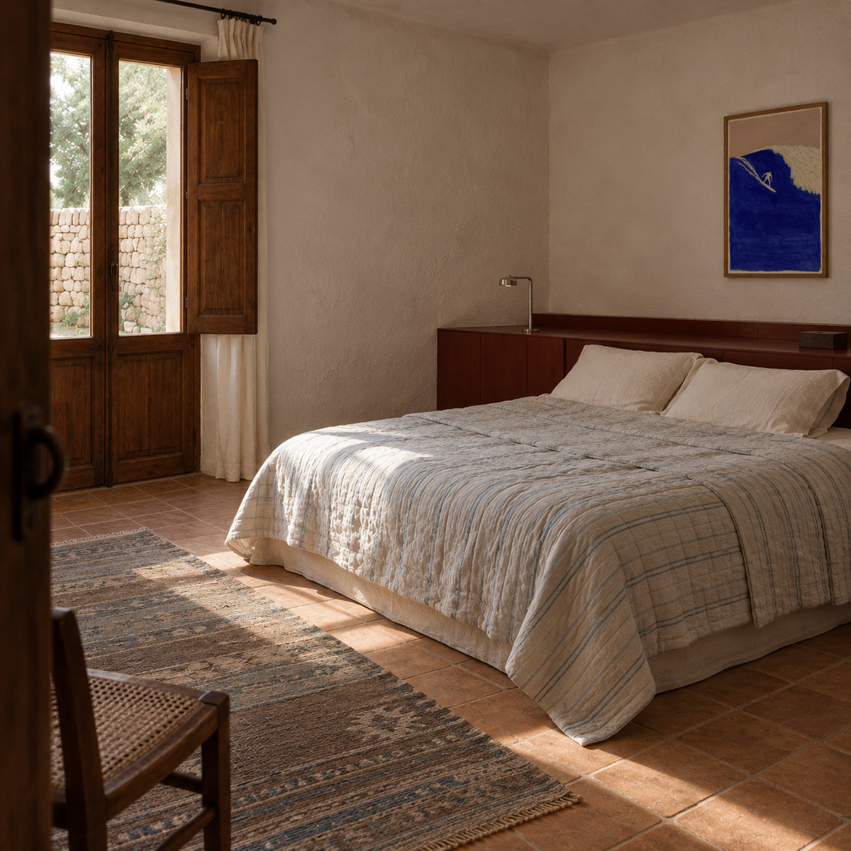 Blue Barrel Wave - Framed poster in an interior