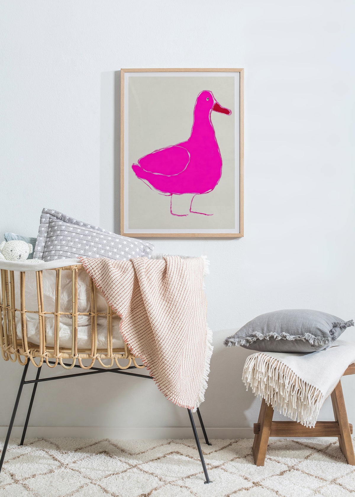 Pink Duck - Framed poster in an interior