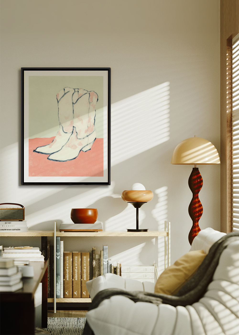 White Boots - Framed canvas in an interior