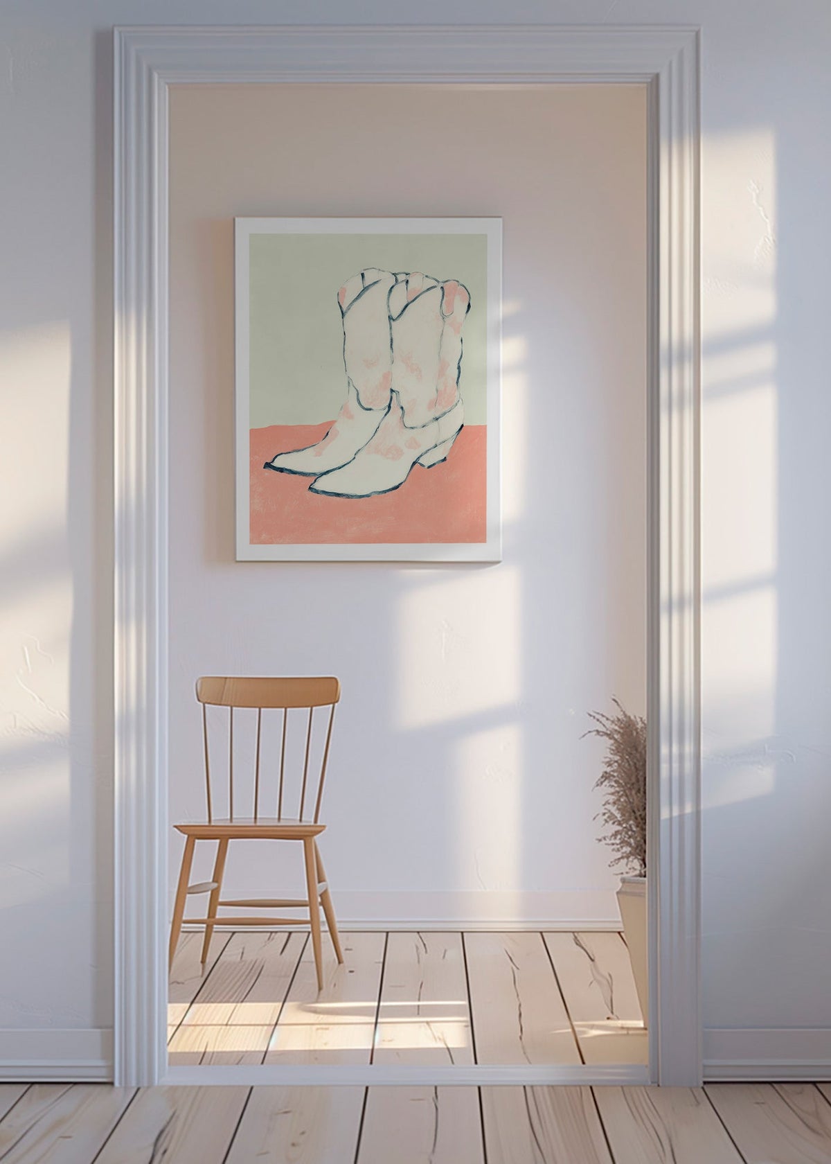 Ilustración botas blancas sobre fondo pastel – Canvas