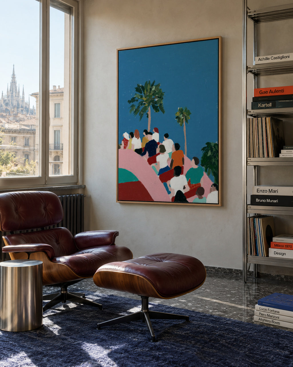Rollercoaster Crowd - Framed canvas in an interior