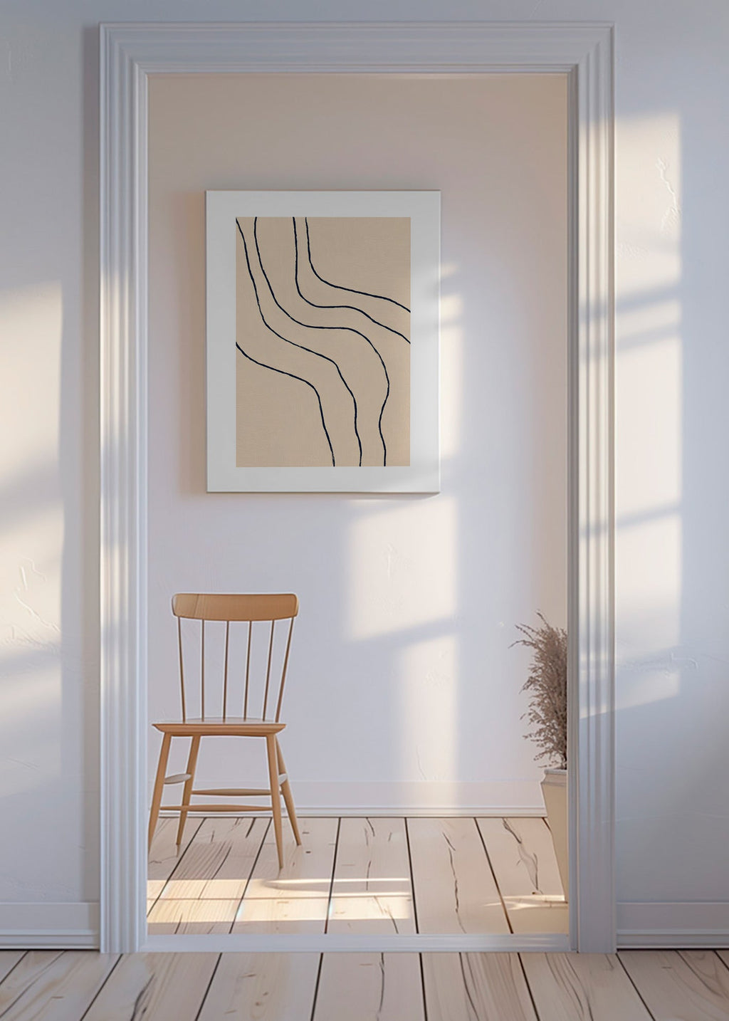Cuadro minimalista con trazos orgánicos en beige – Canvas