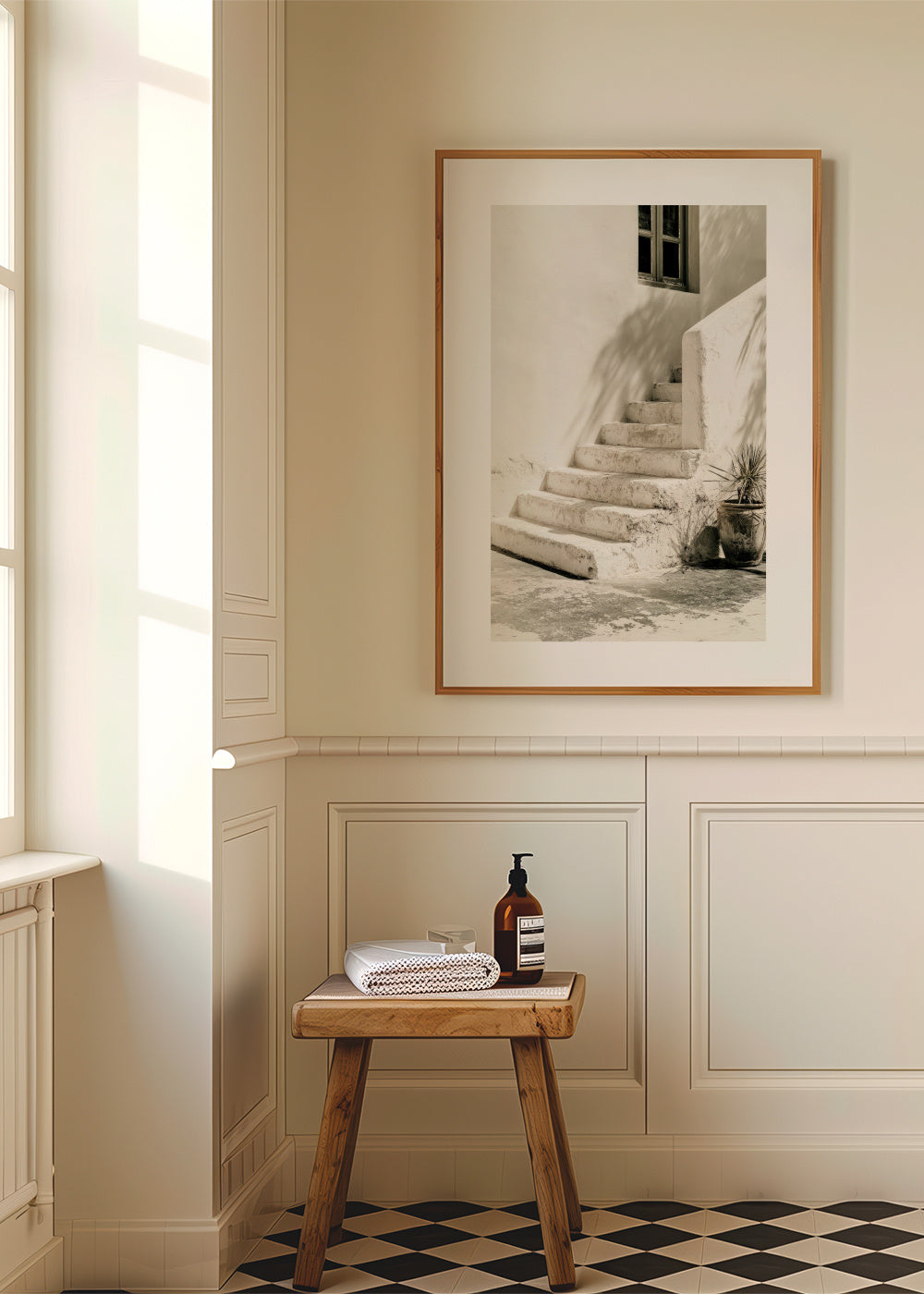 White Steps - Framed poster in an interior