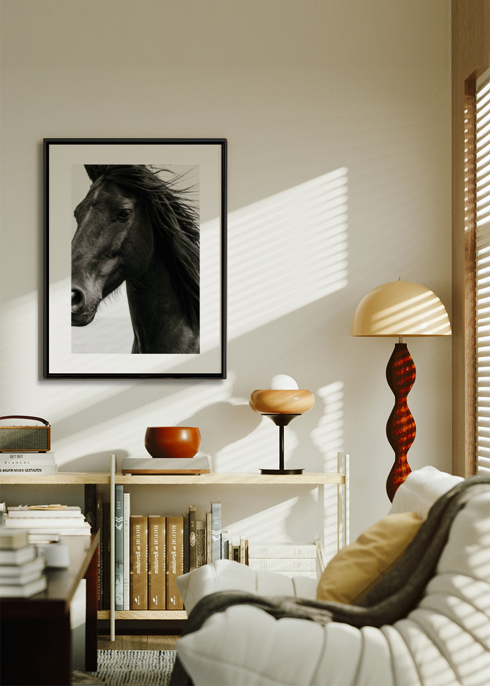 Black Stallion - Framed canvas in an interior