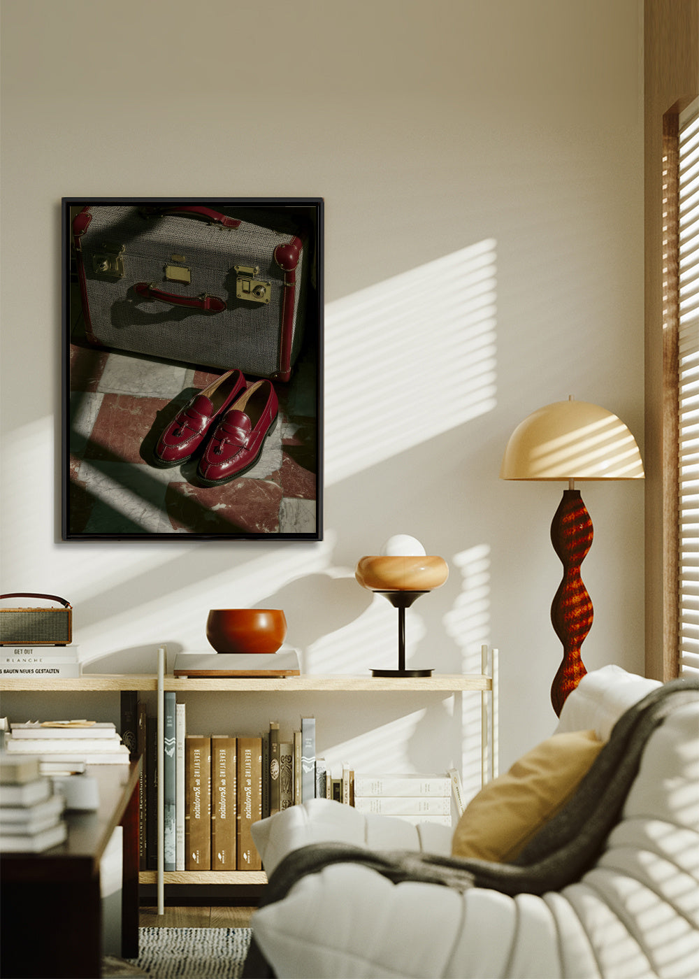 Red Shoes Club - Framed canvas in an interior