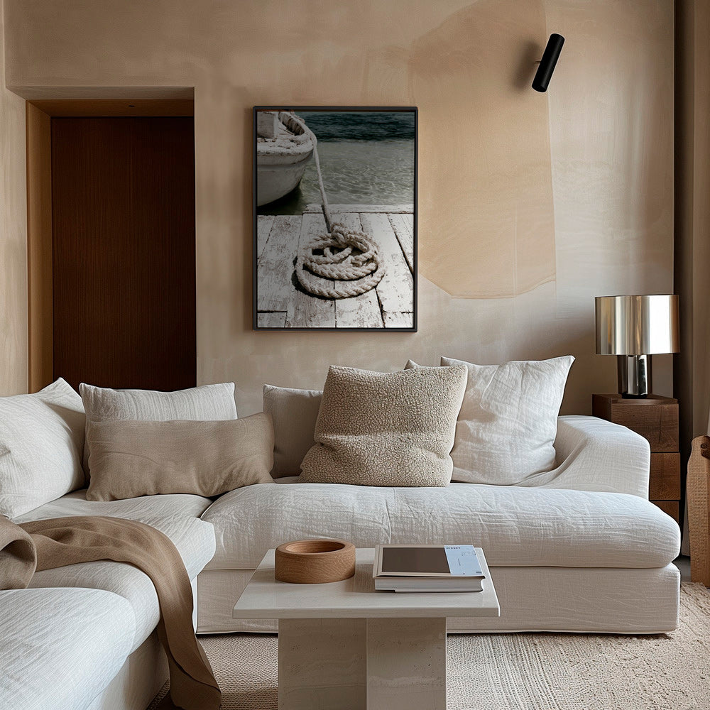 Fotografía de muelle con cabo en primer plano – Canvas2