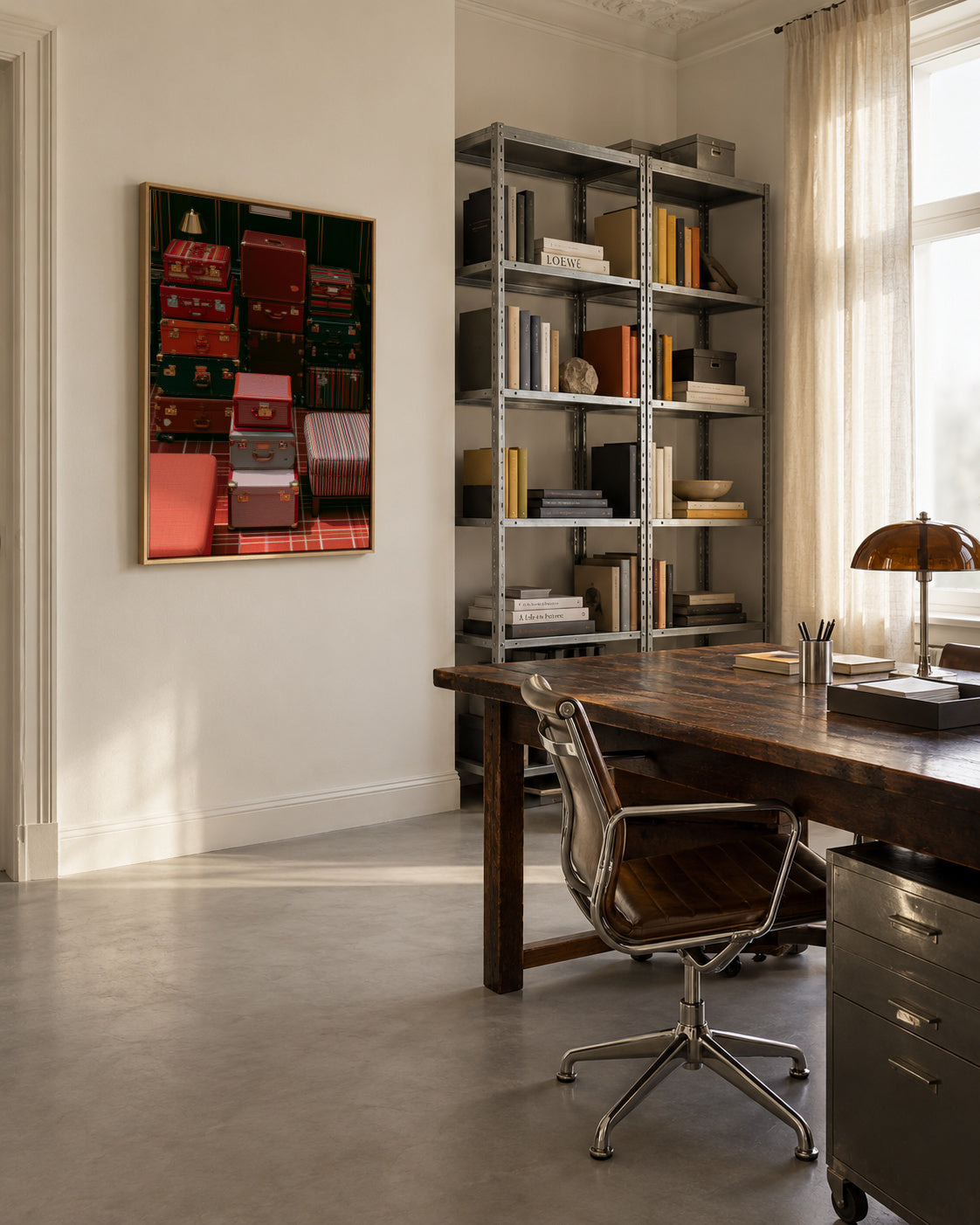 Red Luggage - Framed canvas in an interior