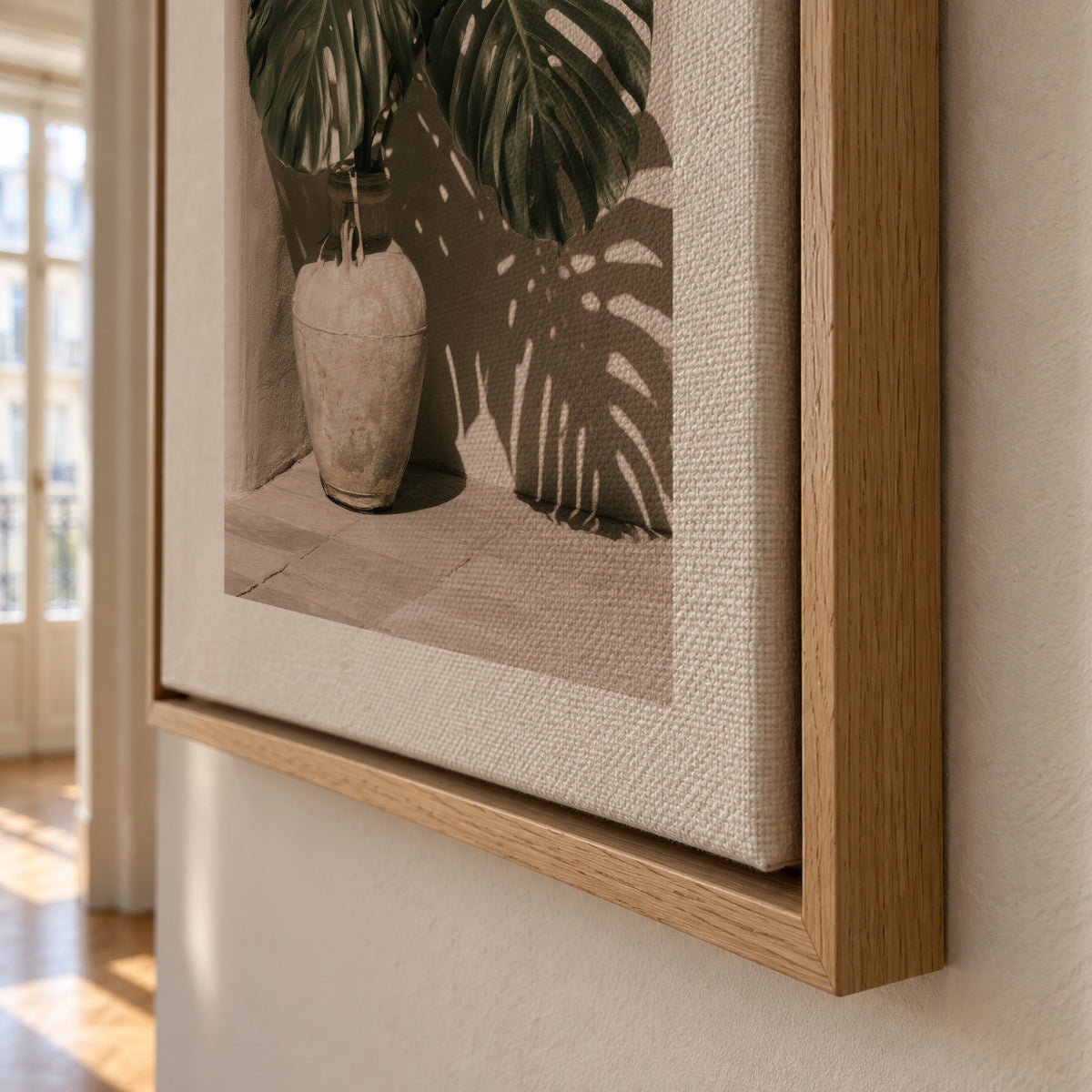 Monstera Shadow - Framed canvas detail