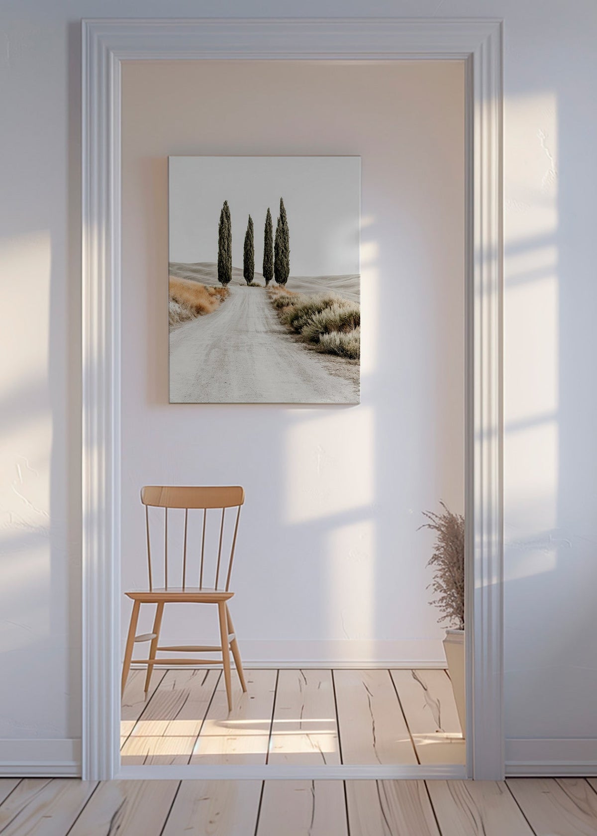 Cuadro de paisaje con cipreses en camino sereno – Canvas