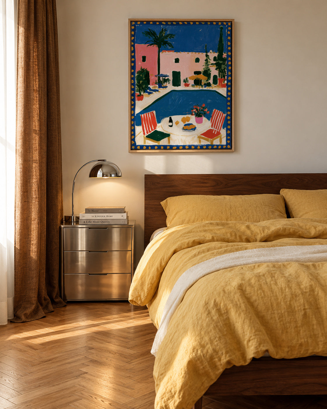Pink Villa - Framed canvas in an interior