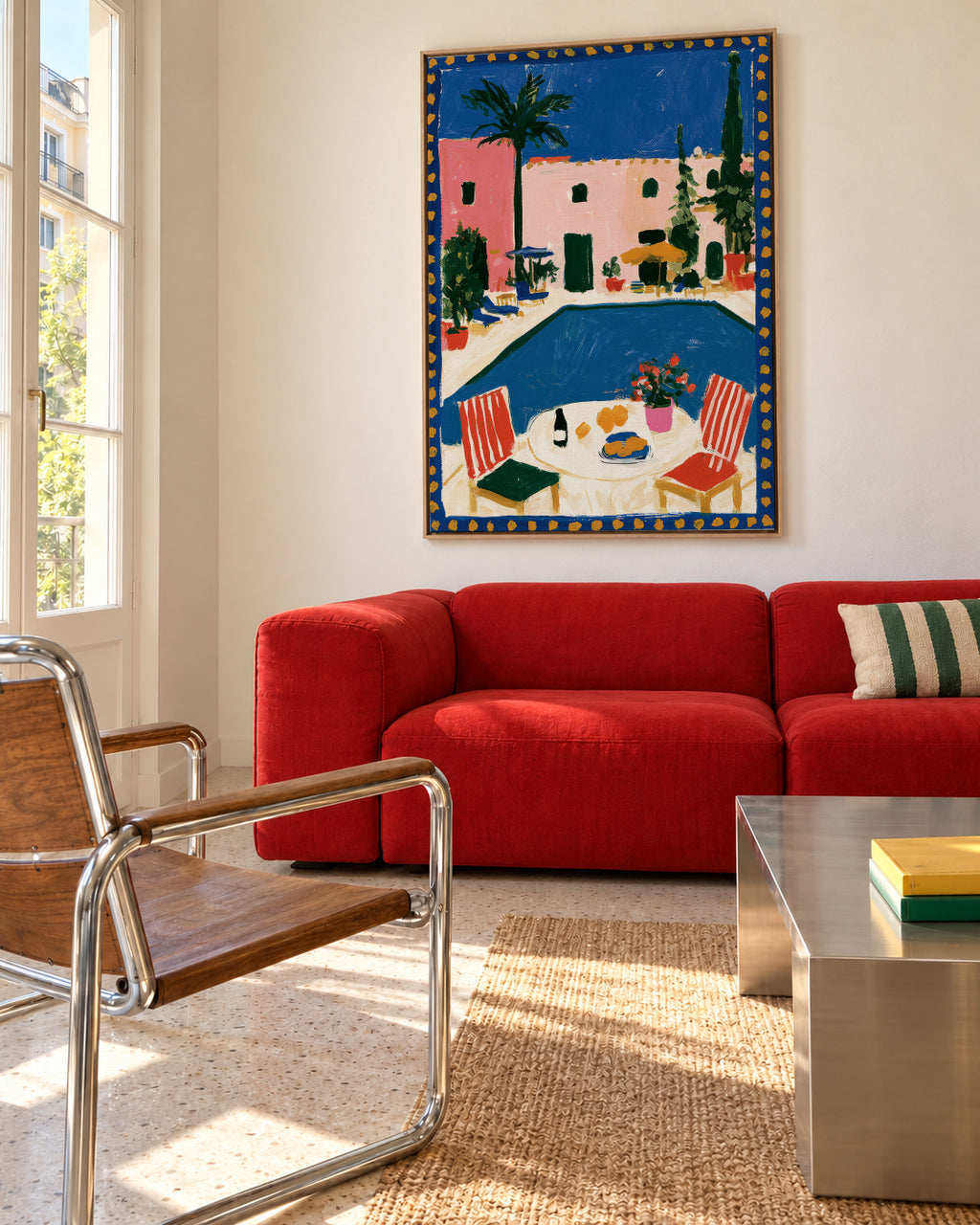 Pink Villa - Framed canvas in an interior